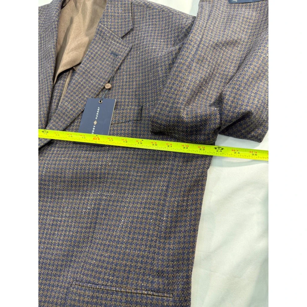 Joseph Abboud Heritage Soft Jacket 46S Navy Brown Houndstooth Wool /Linen Blazer